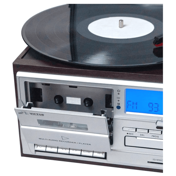 Victor Cosmopolitan 8-in-1 Turntable Music Center with Bluetooth, USB & Cassette