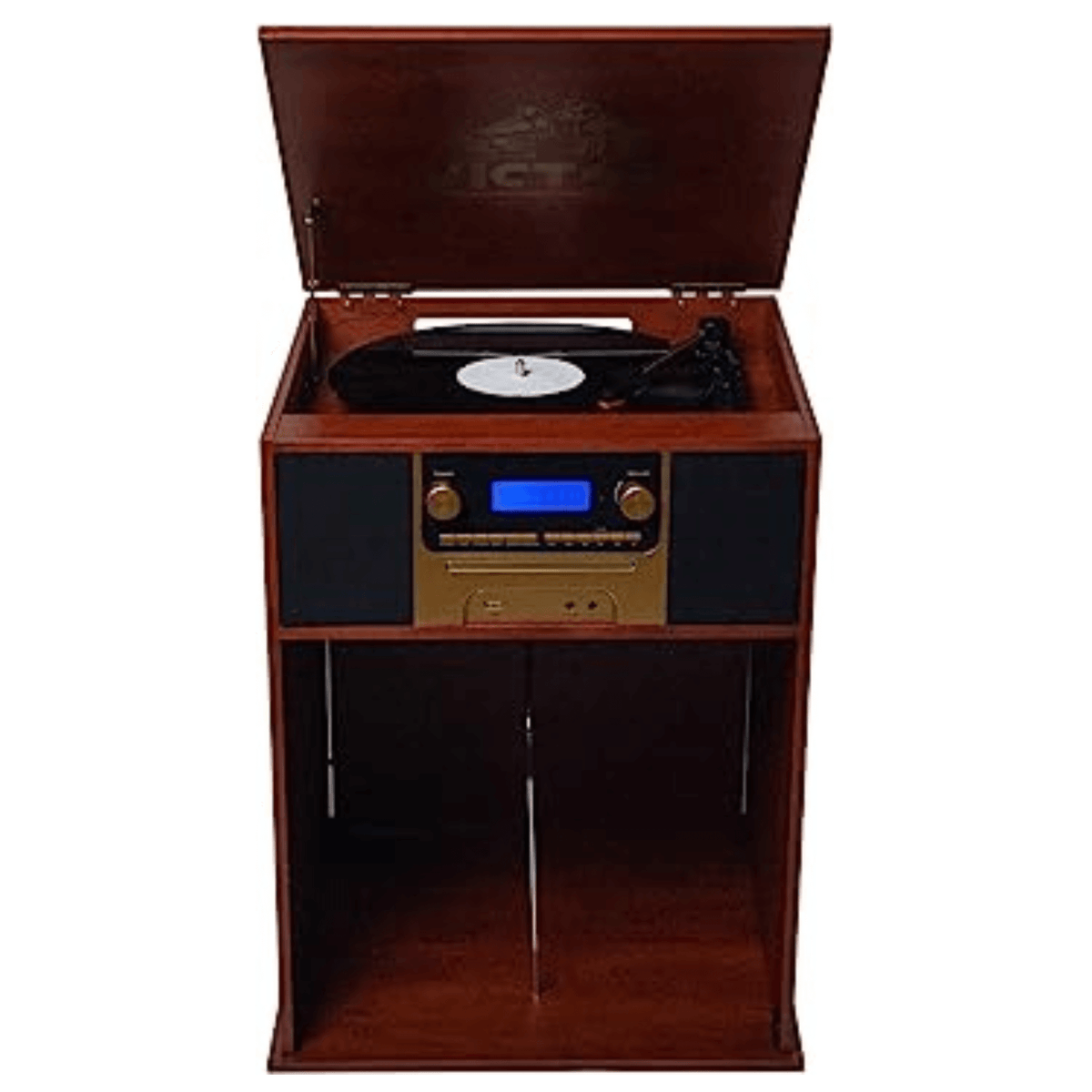 Victor Boyleston 7-in-1 3-Speed Turntable Music Center w Album Storage and USB Port