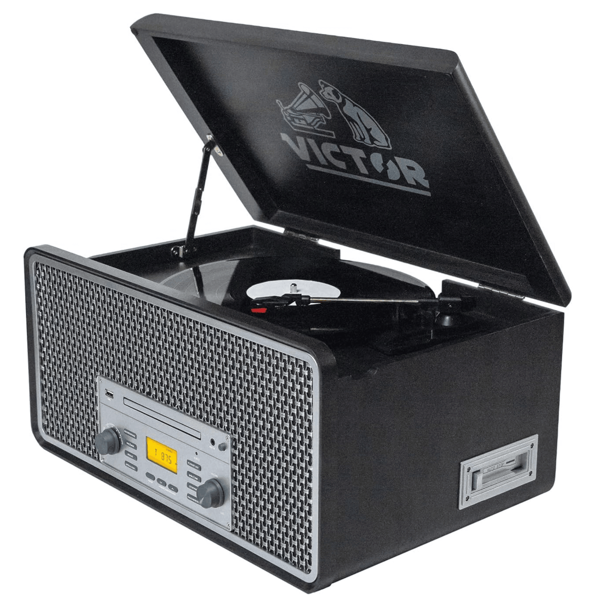 Victor Monument 8-in-1 Wood Music Center with 3-Speed Turntable & Dual Bluetooth
