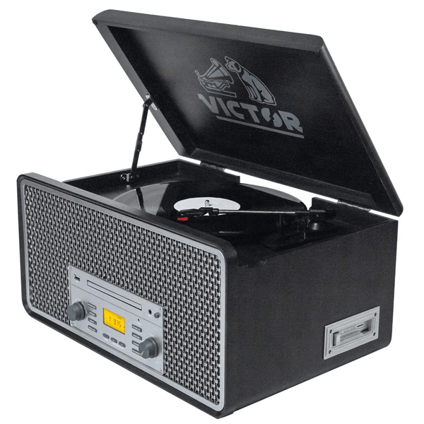 Victor Monument 8-in-1 Wood Music Center with 3-Speed Turntable & Dual Bluetooth