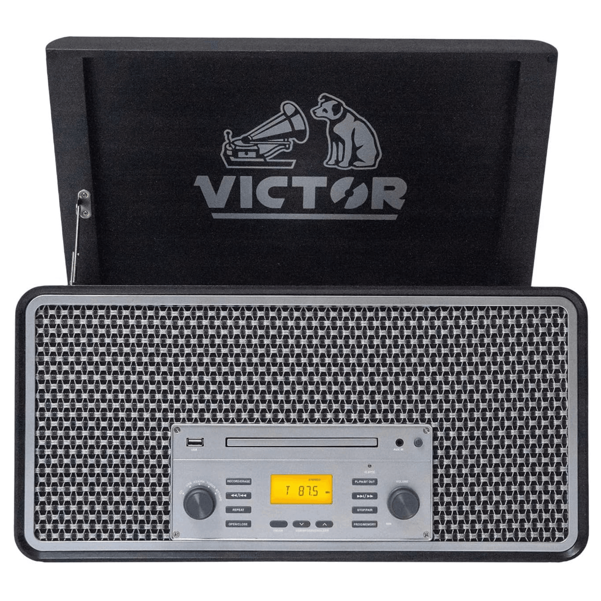 Victor Monument 8-in-1 Wood Music Center with 3-Speed Turntable & Dual Bluetooth