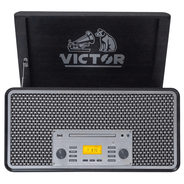 Victor Monument 8-in-1 Wood Music Center with 3-Speed Turntable & Dual Bluetooth