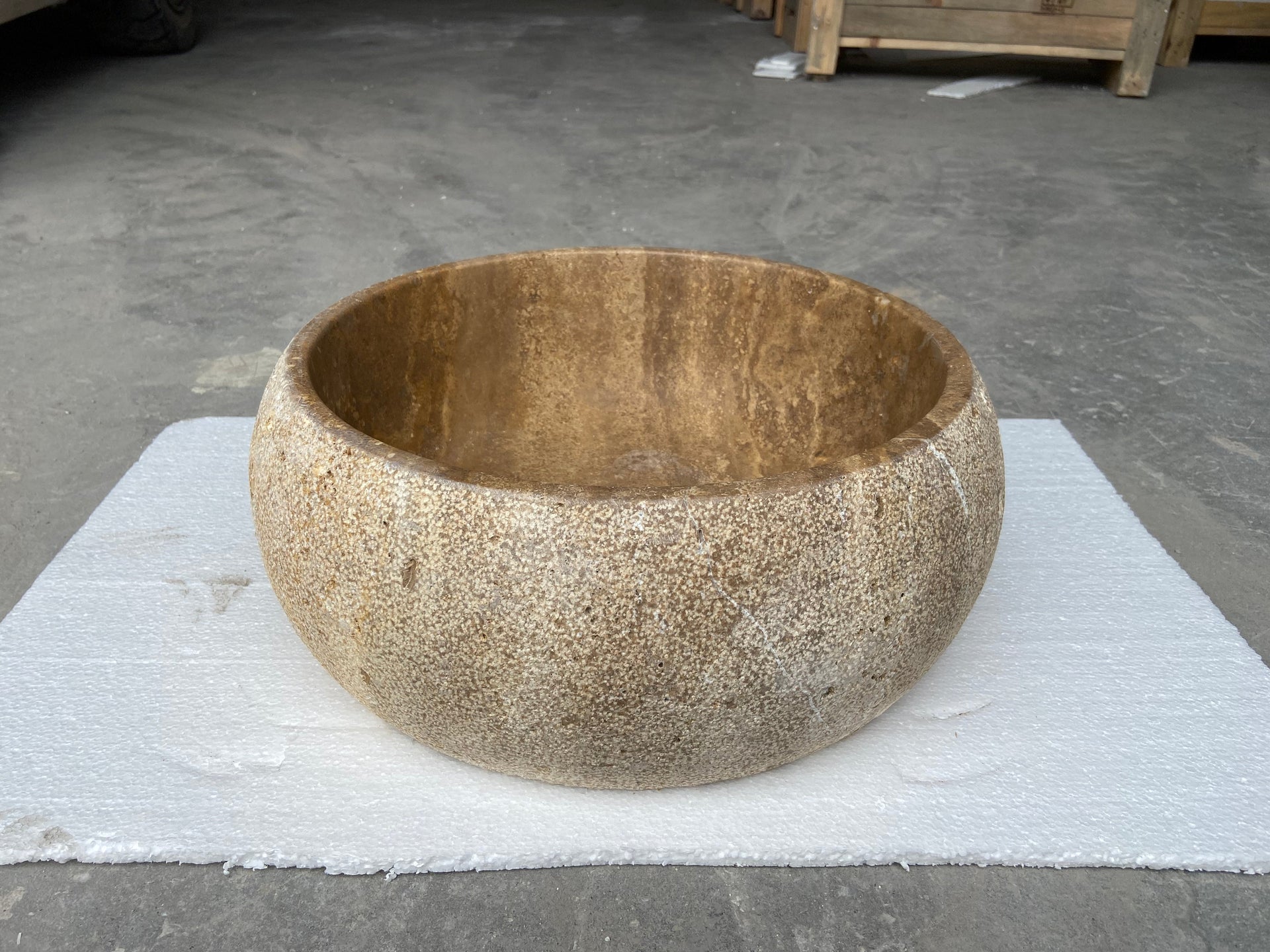 Valencia Travertine Vessel Bathroom Sink Honed Inside and Sand-Blasted Outside (D)16