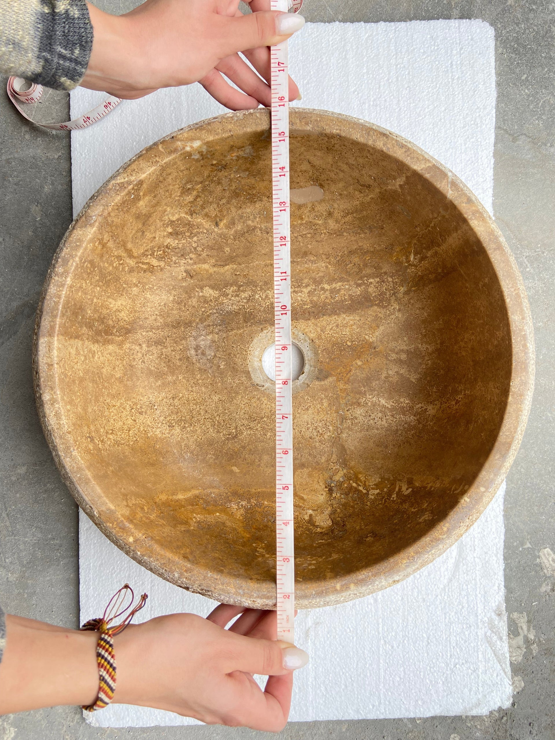 Valencia Travertine Vessel Bathroom Sink Honed Inside and Sand-Blasted Outside (D)16