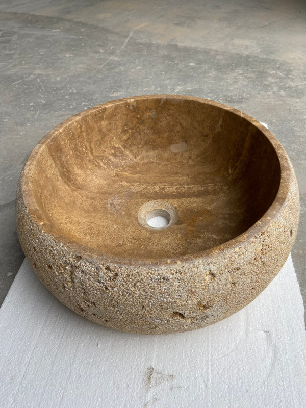 Valencia Travertine Vessel Bathroom Sink Honed Inside and Sand-Blasted Outside (D)16