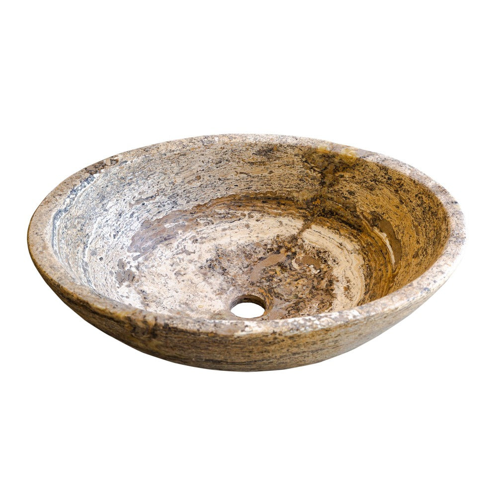 Valencia Travertine Natural Stone Oval Vessel Sink (W)16