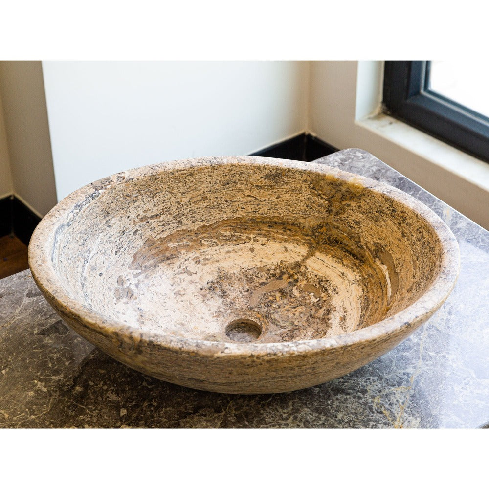 Valencia Travertine Natural Stone Oval Vessel Sink (W)16