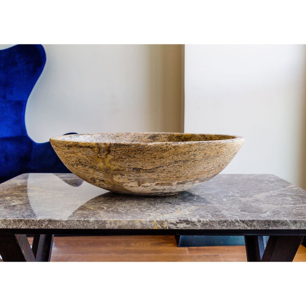 Valencia Travertine Natural Stone Oval Vessel Sink (W)16