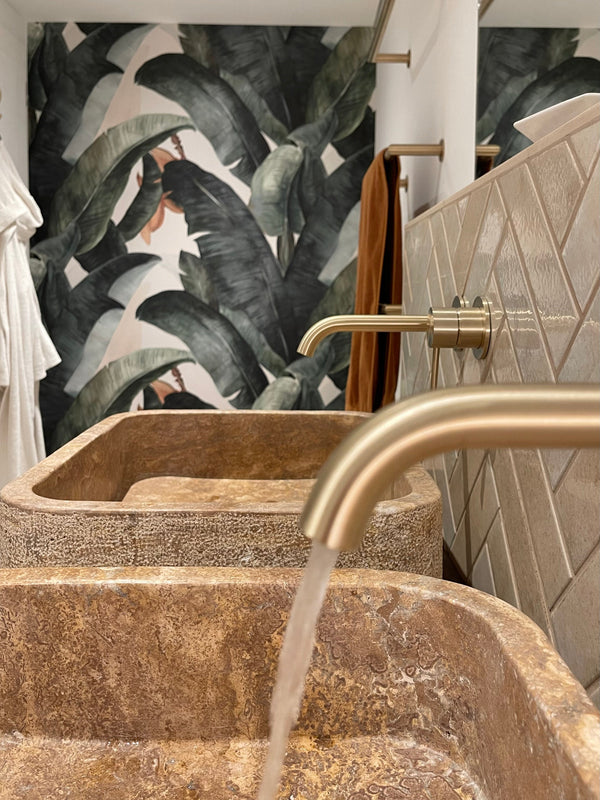 Valencia Travertine Rectangular Vessel Sink Honed Inside and Sand-Blasted Outside (W)16