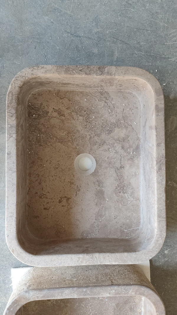 Valencia Travertine Rectangular Vessel Sink Honed Inside and Sand-Blasted Outside (W)16