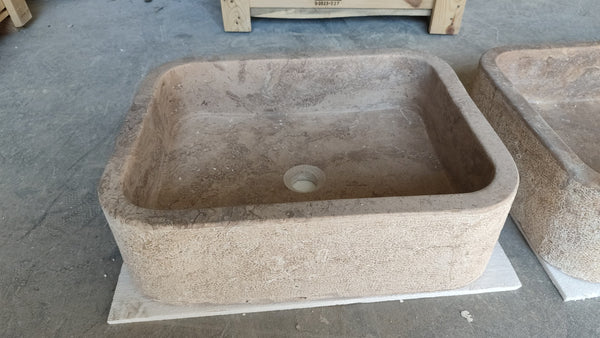 Valencia Travertine Rectangular Vessel Sink Honed Inside and Sand-Blasted Outside (W)16