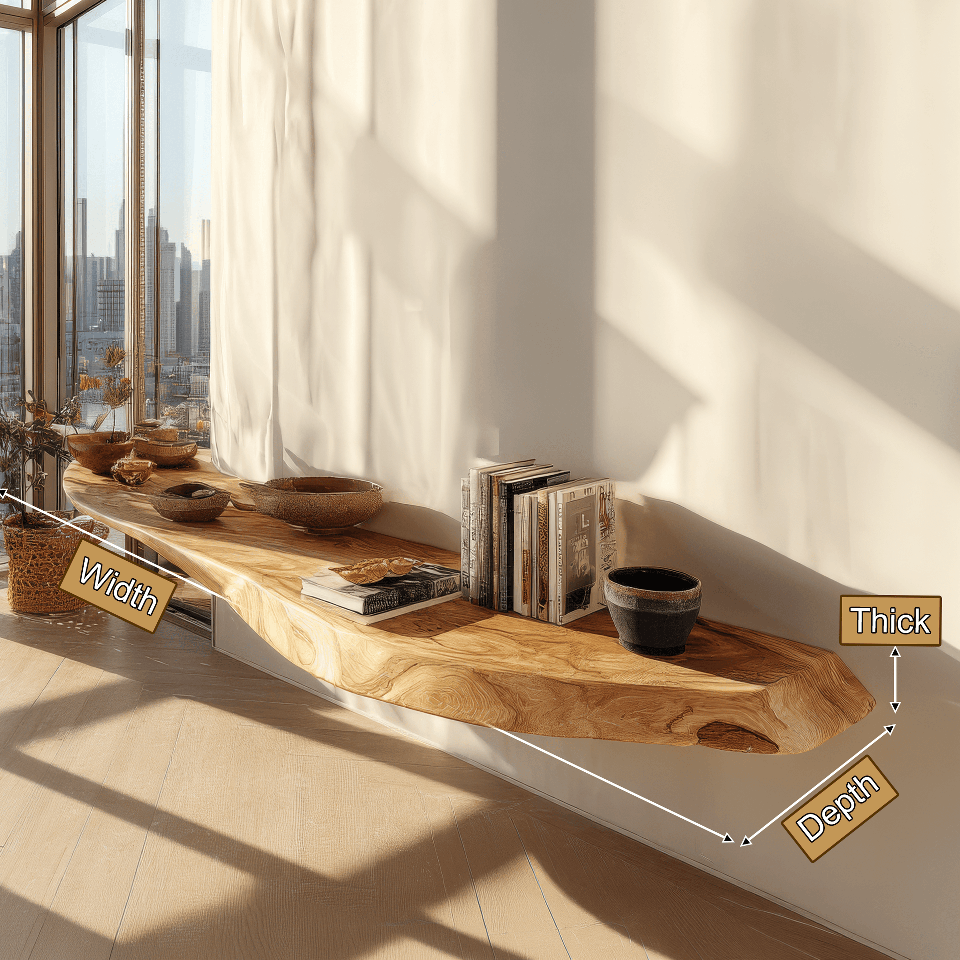 Valenor Live Edge Solid Wood Floating Shelf SPA245642