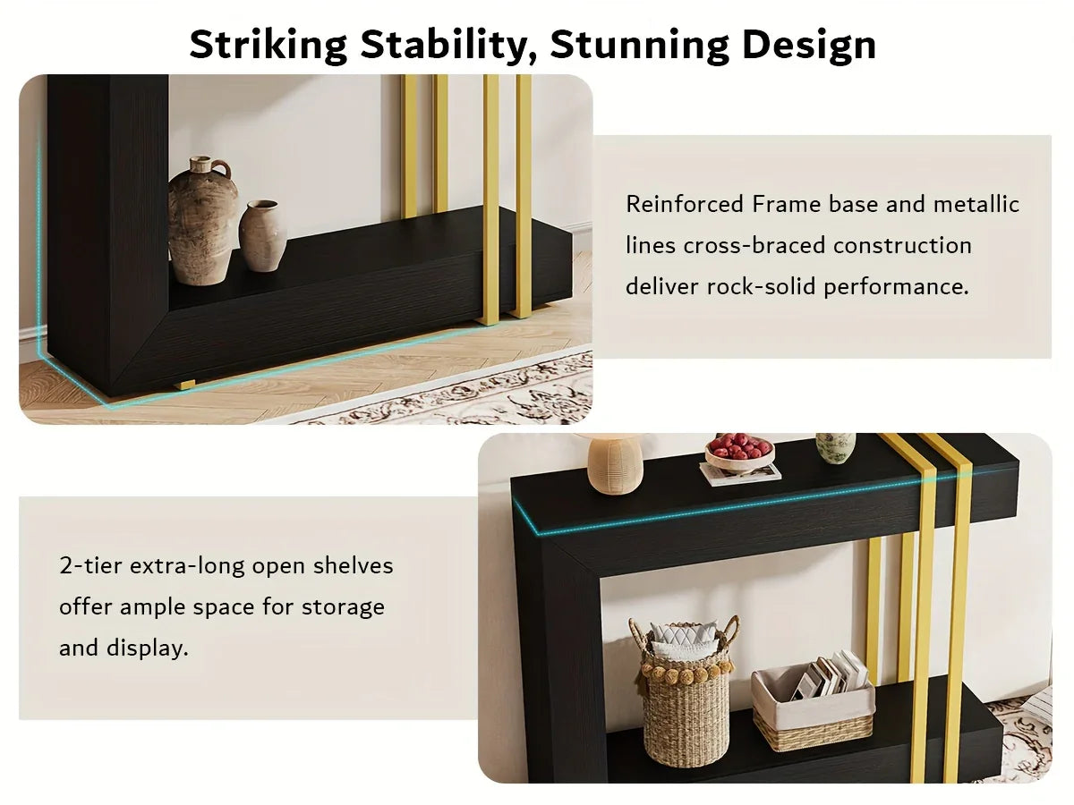 Valnase Modern 2-Tier Entry Entrance Table with Storage, Narrow Long Sofa Table Behind Couch.42.5 Inch L Console Table for Entyrway