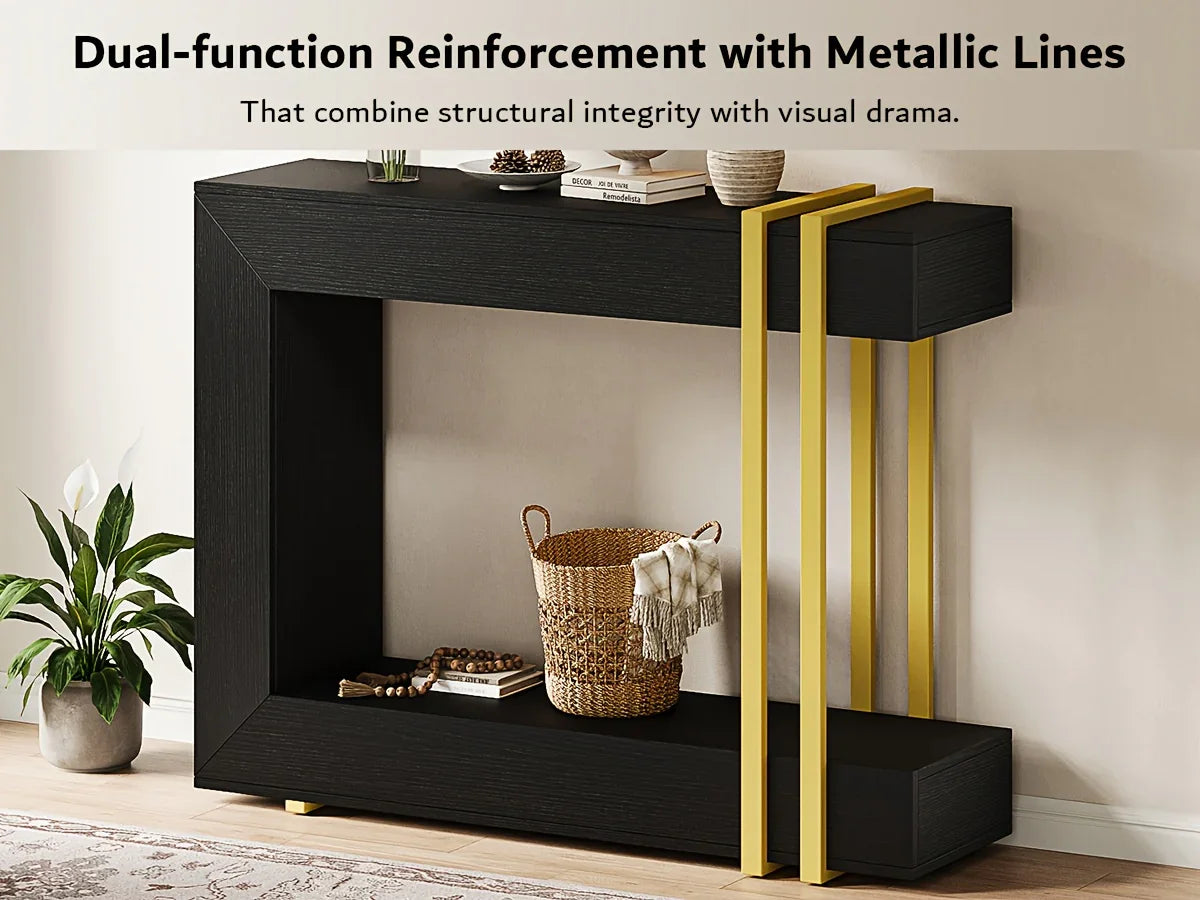 Valnase Modern 2-Tier Entry Entrance Table with Storage, Narrow Long Sofa Table Behind Couch.42.5 Inch L Console Table for Entyrway