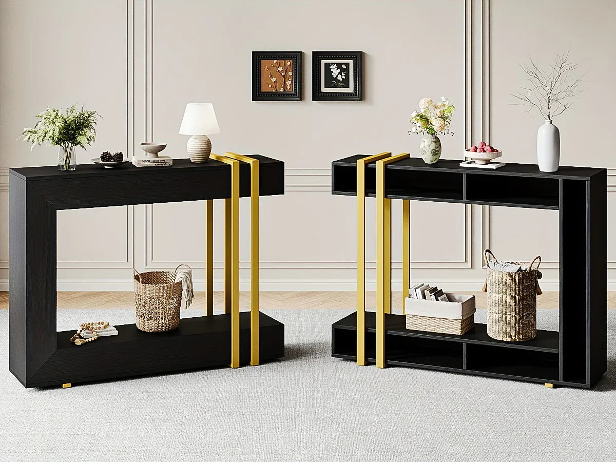 Valnase Modern 2-Tier Entry Entrance Table with Storage, Narrow Long Sofa Table Behind Couch.42.5 Inch L Console Table for Entyrway