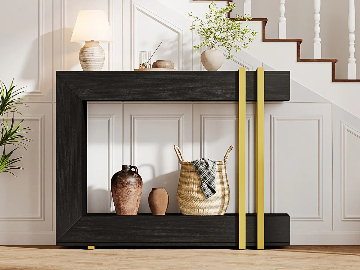 Valnase Modern 2-Tier Entry Entrance Table with Storage, Narrow Long Sofa Table Behind Couch.42.5 Inch L Console Table for Entyrway