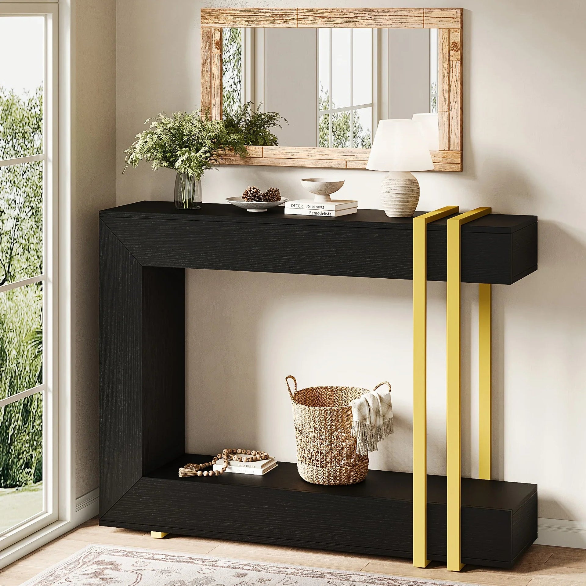 Valnase Modern 2-Tier Entry Entrance Table with Storage, Narrow Long Sofa Table Behind Couch.42.5 Inch L Console Table for Entyrway