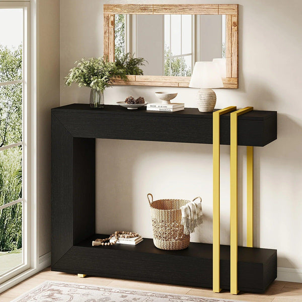 Valnase Modern 2-Tier Entry Entrance Table with Storage, Narrow Long Sofa Table Behind Couch.42.5 Inch L Console Table for Entyrway