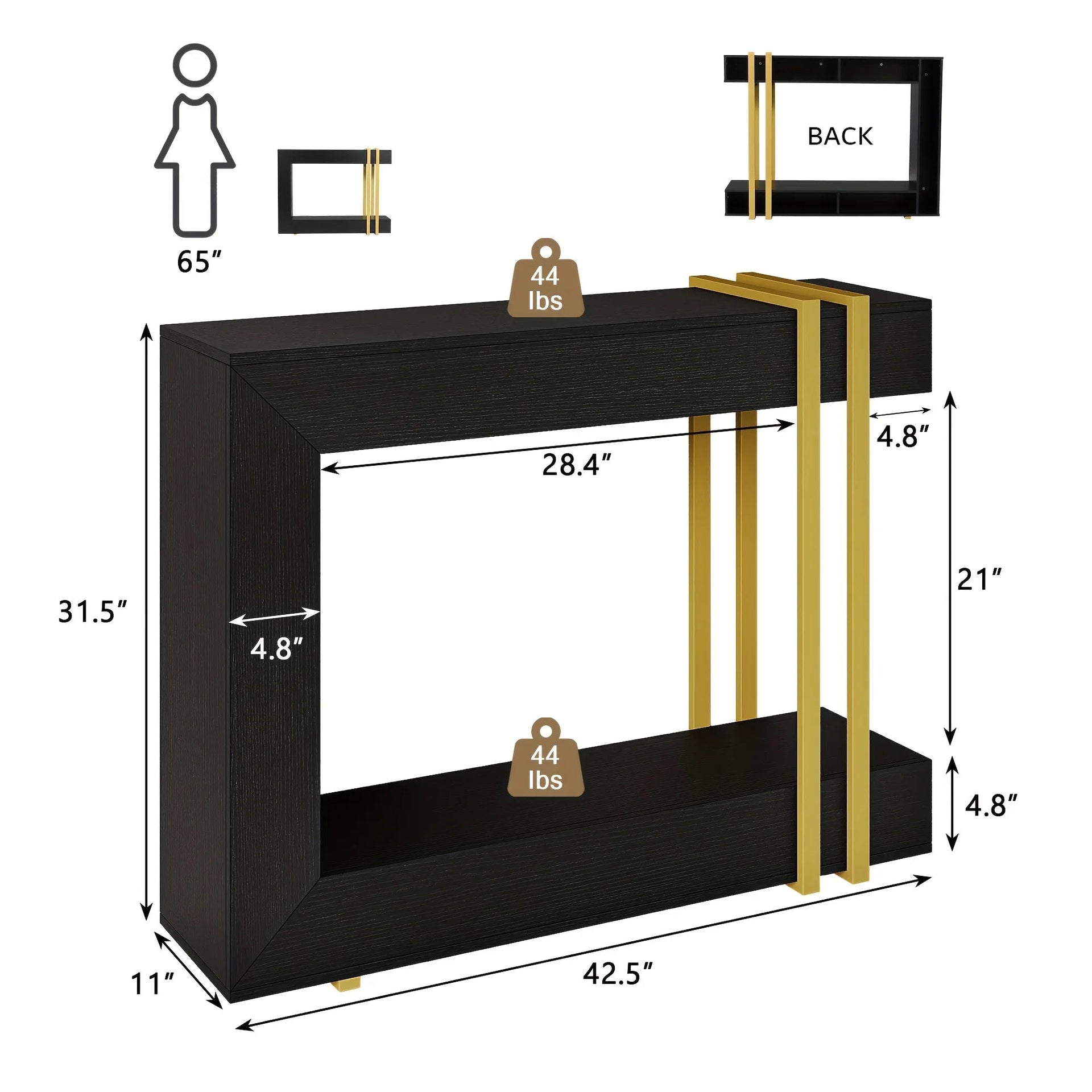 Valnase Modern 2-Tier Entry Entrance Table with Storage, Narrow Long Sofa Table Behind Couch.42.5 Inch L Console Table for Entyrway