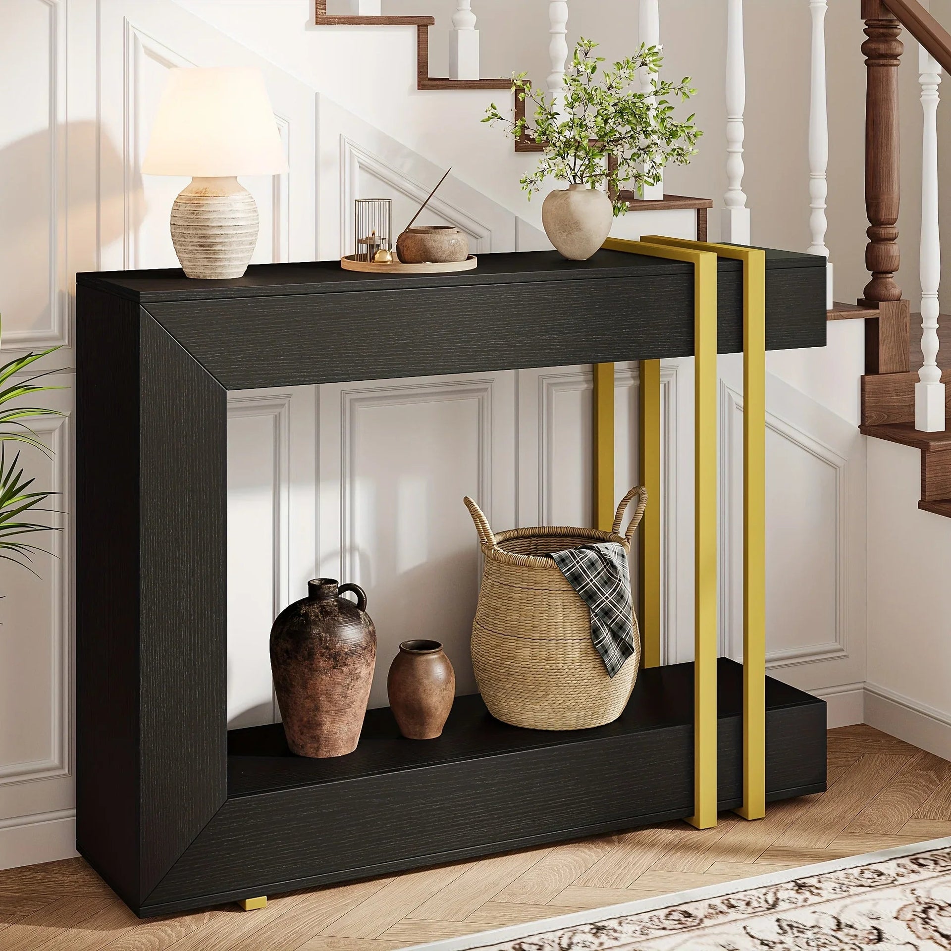 Valnase Modern 2-Tier Entry Entrance Table with Storage, Narrow Long Sofa Table Behind Couch.42.5 Inch L Console Table for Entyrway