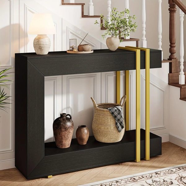 Valnase Modern 2-Tier Entry Entrance Table with Storage, Narrow Long Sofa Table Behind Couch.42.5 Inch L Console Table for Entyrway