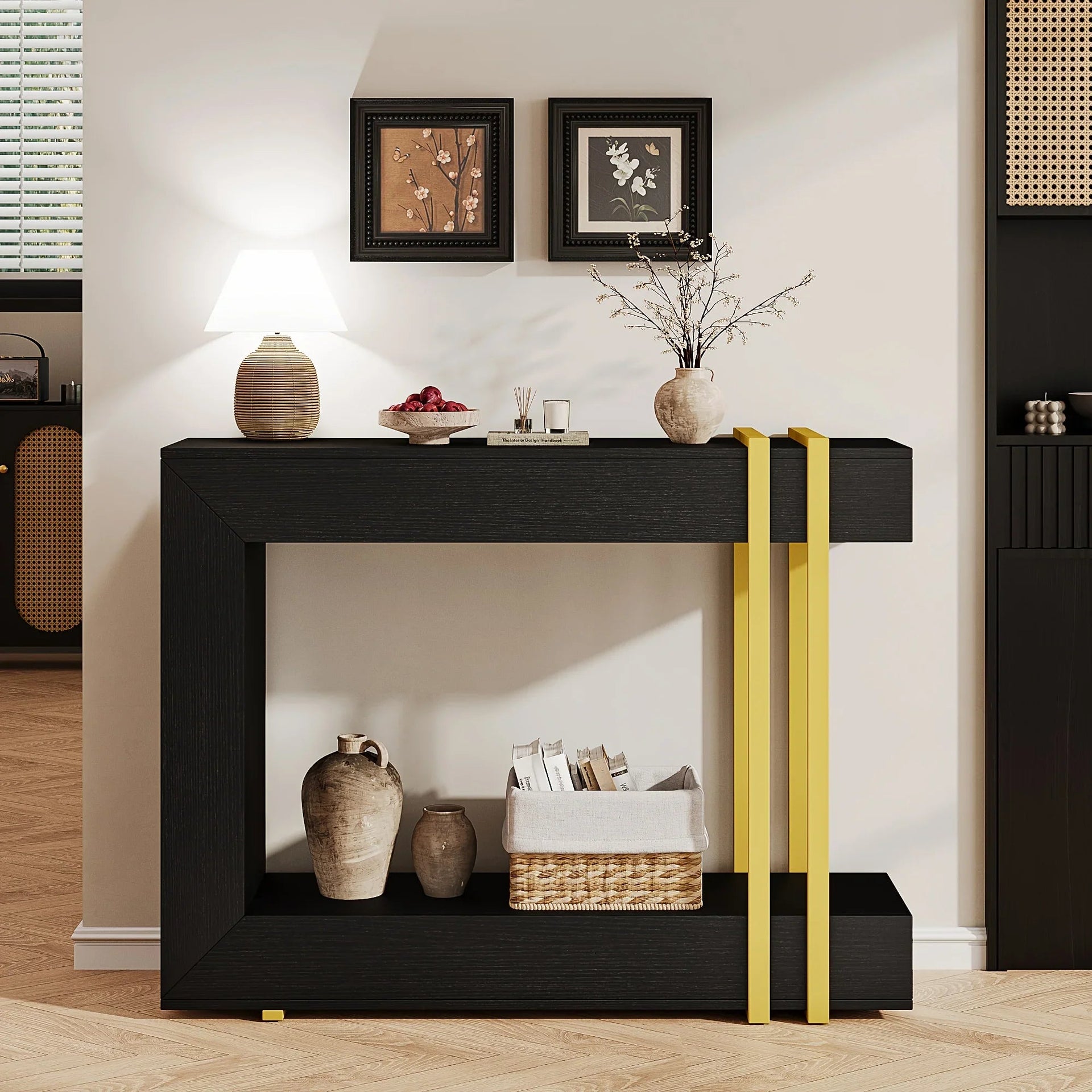 Valnase Modern 2-Tier Entry Entrance Table with Storage, Narrow Long Sofa Table Behind Couch.42.5 Inch L Console Table for Entyrway