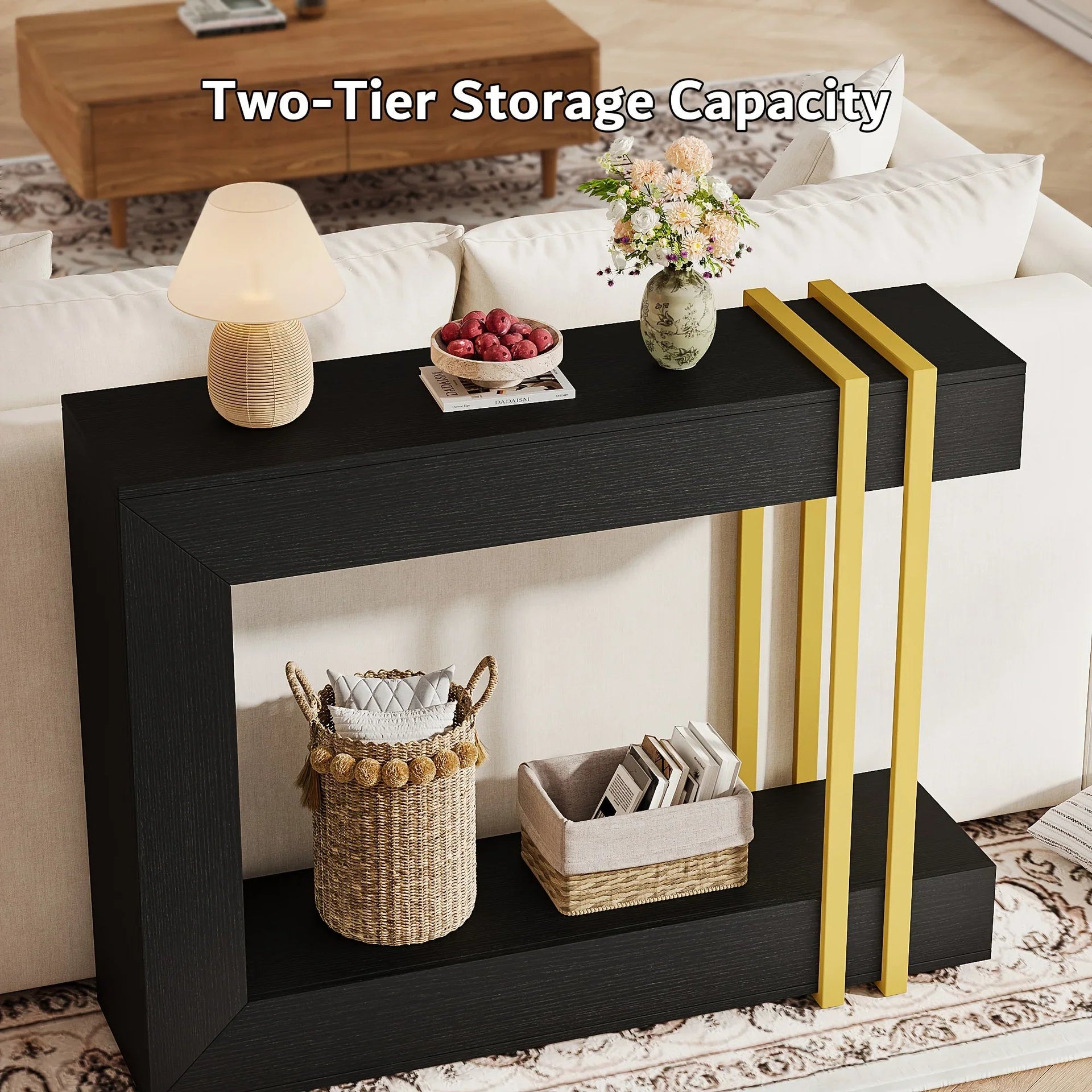 Valnase Modern 2-Tier Entry Entrance Table with Storage, Narrow Long Sofa Table Behind Couch.42.5 Inch L Console Table for Entyrway