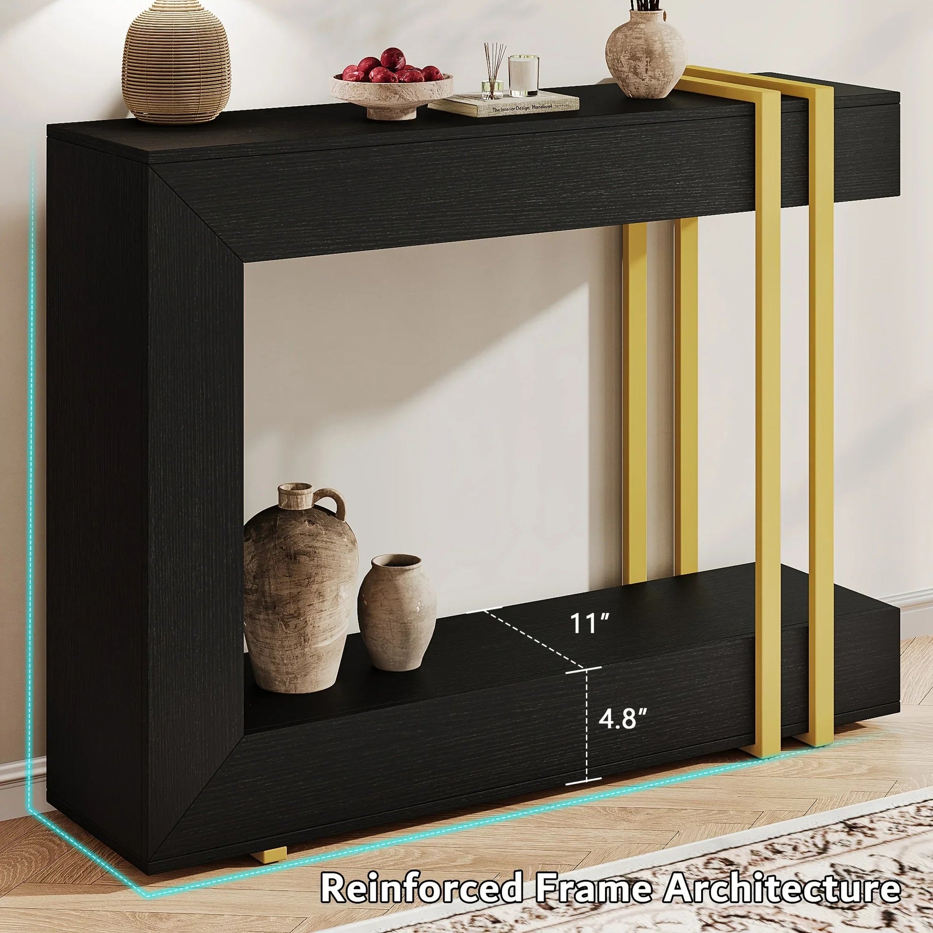 Valnase Modern 2-Tier Entry Entrance Table with Storage, Narrow Long Sofa Table Behind Couch.42.5 Inch L Console Table for Entyrway