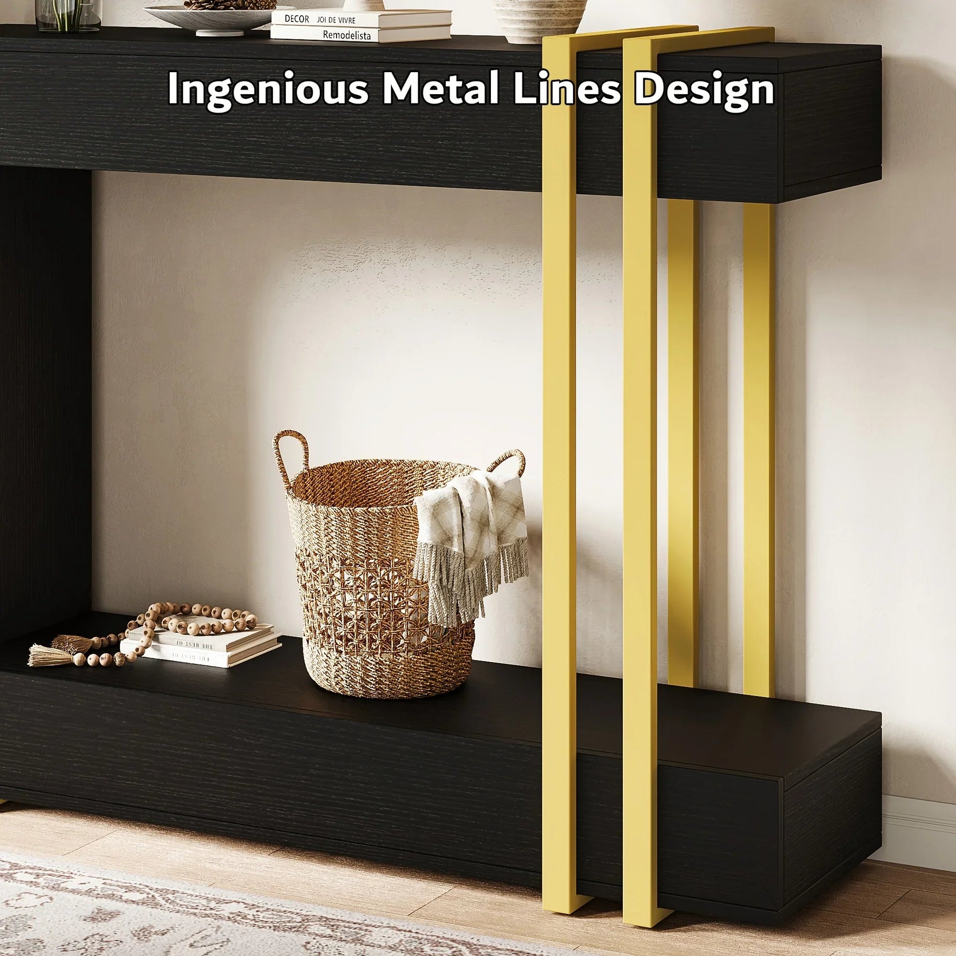 Valnase Modern 2-Tier Entry Entrance Table with Storage, Narrow Long Sofa Table Behind Couch.42.5 Inch L Console Table for Entyrway