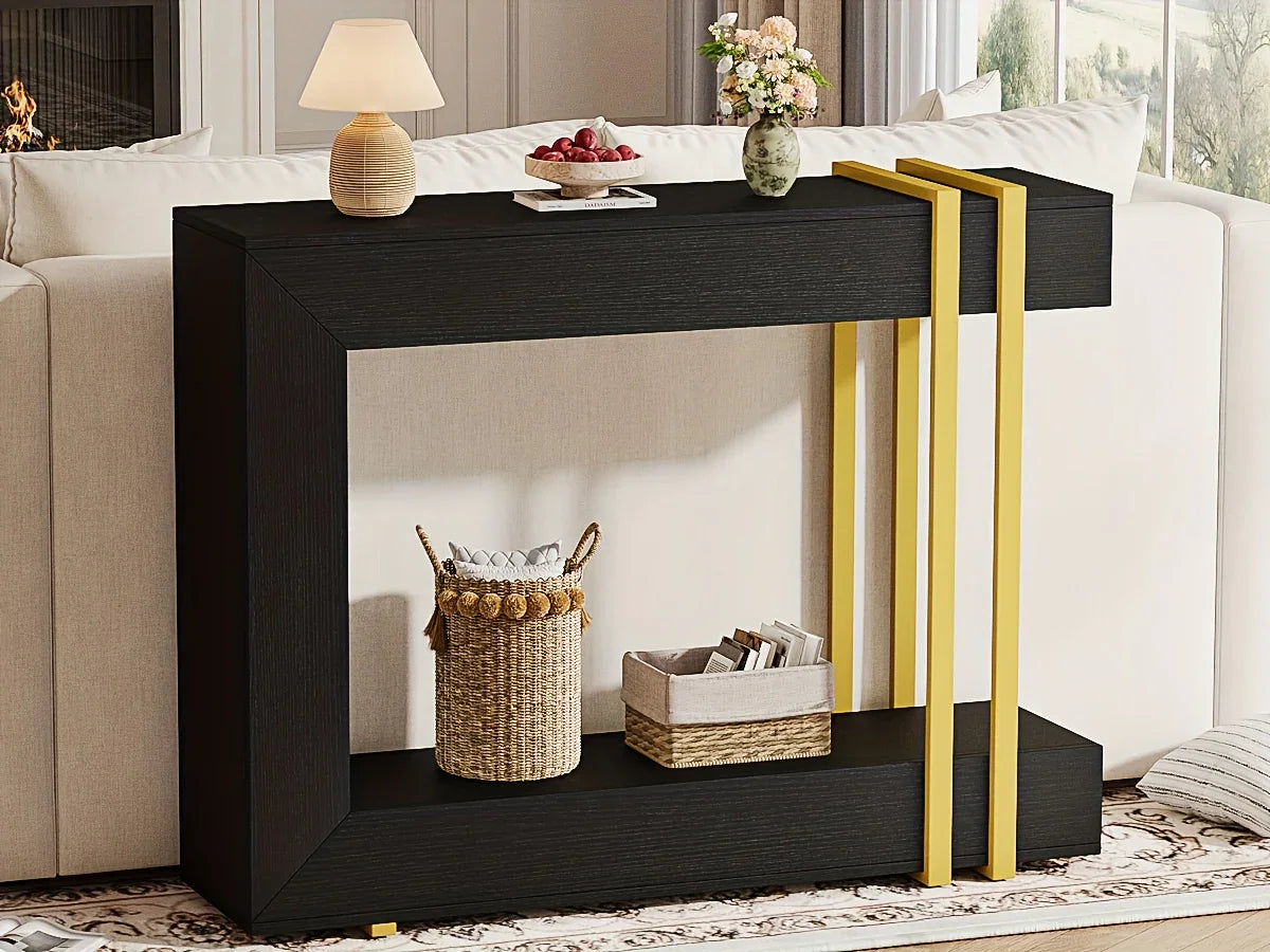 Valnase Modern 2-Tier Entry Entrance Table with Storage, Narrow Long Sofa Table Behind Couch.42.5 Inch L Console Table for Entyrway
