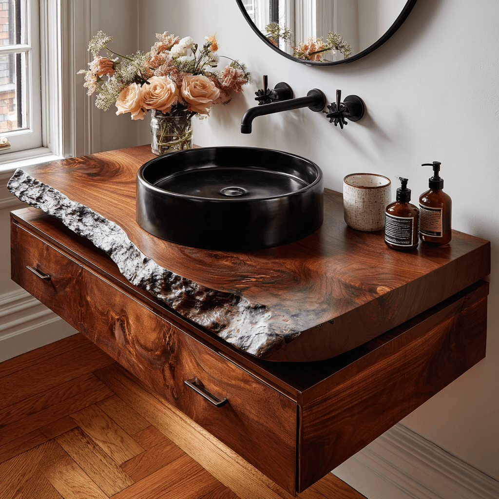 Valren Live Edge Solid Wood Floating Bathroom Vanity with Drawers