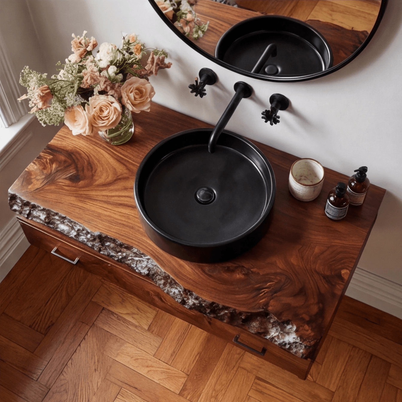 Valren Live Edge Solid Wood Floating Bathroom Vanity with Drawers