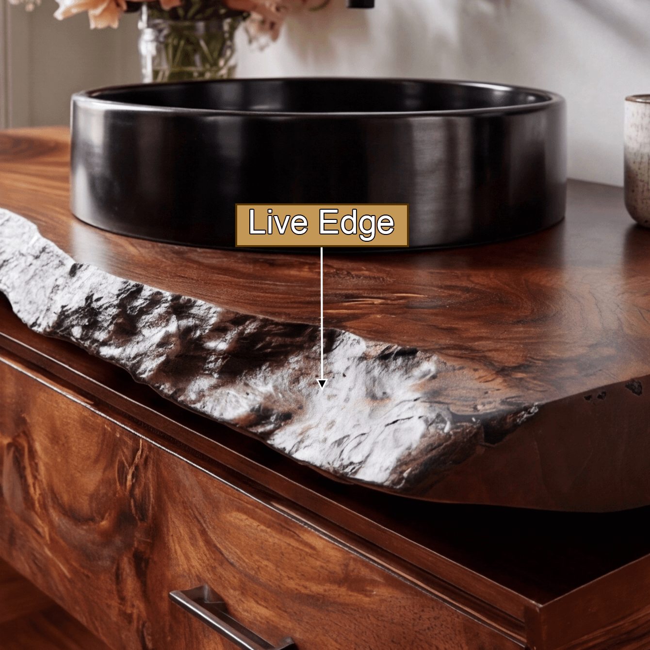 Valren Live Edge Solid Wood Floating Bathroom Vanity with Drawers