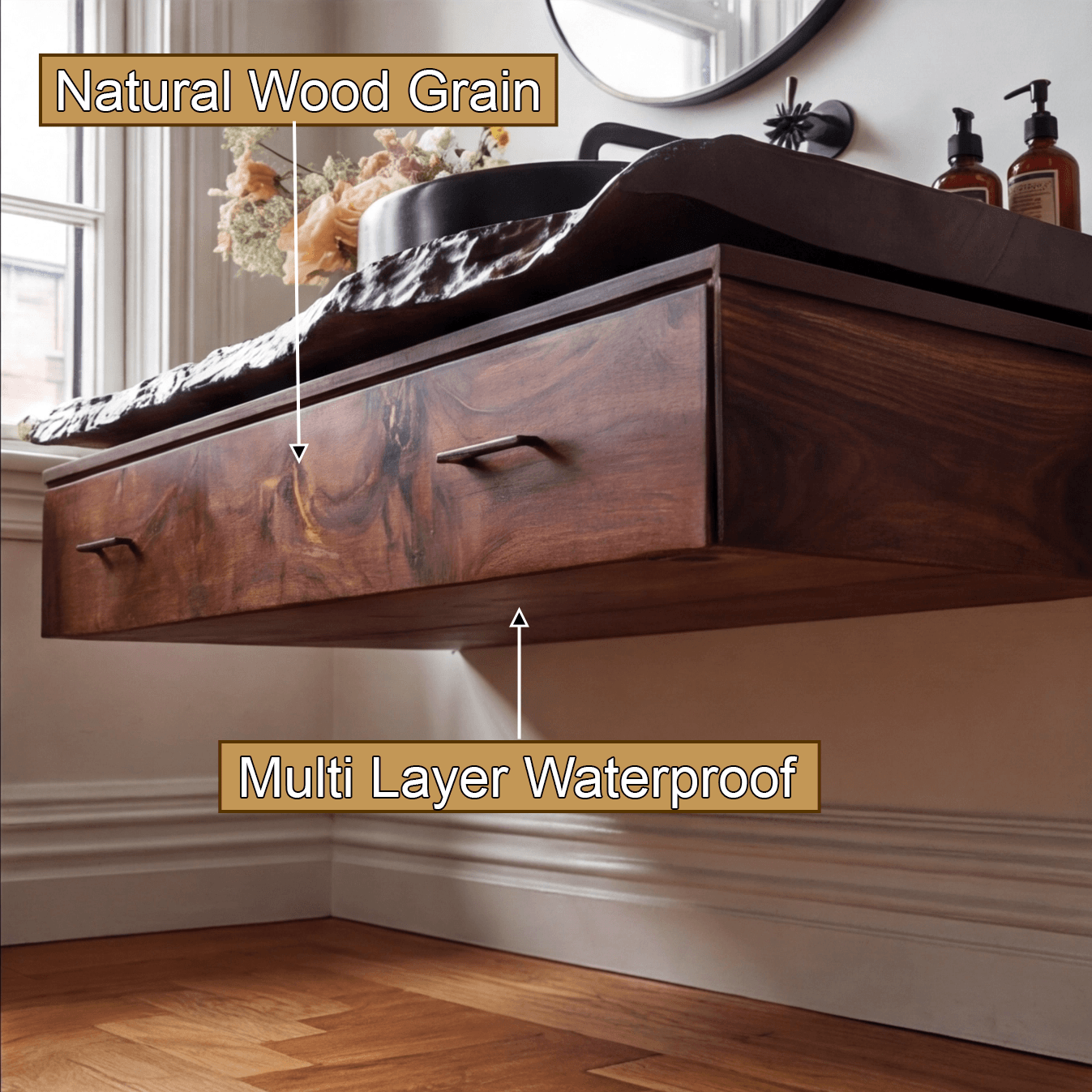 Valren Live Edge Solid Wood Floating Bathroom Vanity with Drawers