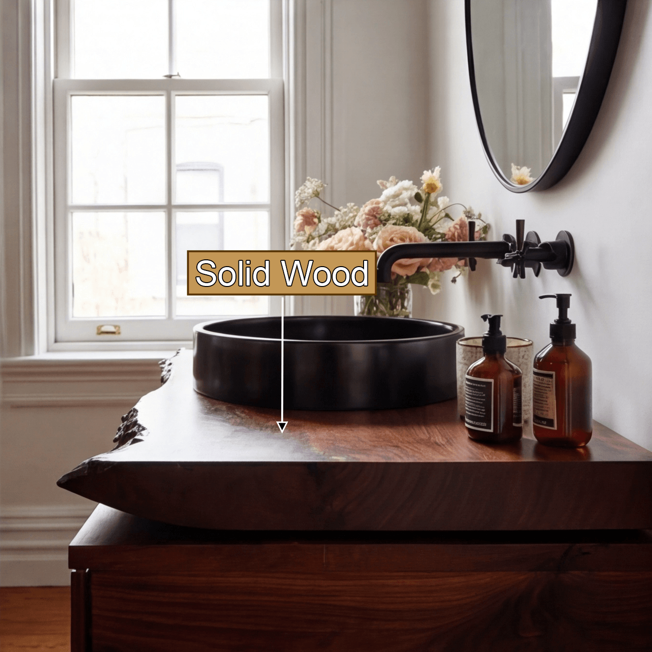 Valren Live Edge Solid Wood Floating Bathroom Vanity with Drawers