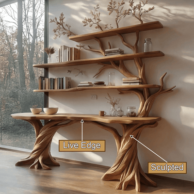 Valtheris Live Edge Solid Wood Console Table with Shelves