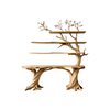 Valtheris Live Edge Solid Wood Console Table with Shelves - Natural Oak / 54"W x 12"D x 70"H