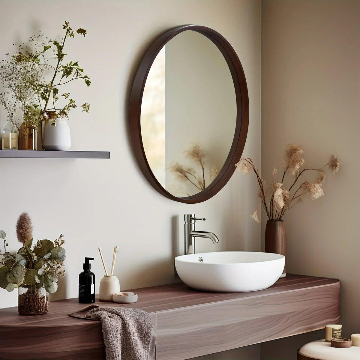 Vanity Mirror - Round Wood