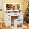 Vanity Desk with Mirror and Lights Makeup Table with Power Outlets-White