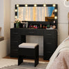 Vanity Desk with Mirror and Lights Makeup Table with Power Outlets-Black