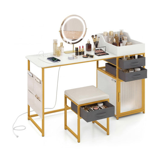 Vanity Desk with Rotatable Lighted Mirror 55 Inch Makeup Vanity Table-White