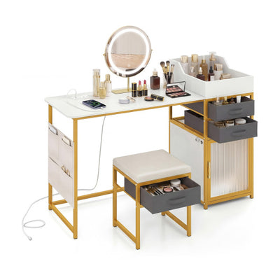 Vanity Desk with Rotatable Lighted Mirror 55 Inch Makeup Vanity Table-White