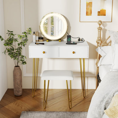 Vanity Desk with with Lighted Adjustable Mirror for Bedroom-White