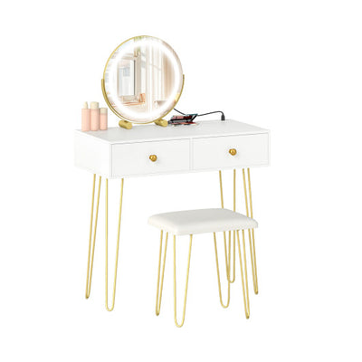 Vanity Desk with with Lighted Adjustable Mirror for Bedroom-White