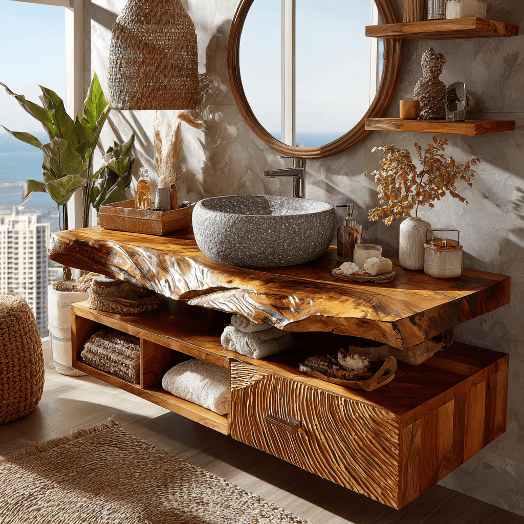 Varion Live Edge Solid Wood Floating Bathroom Vanity With Drawers