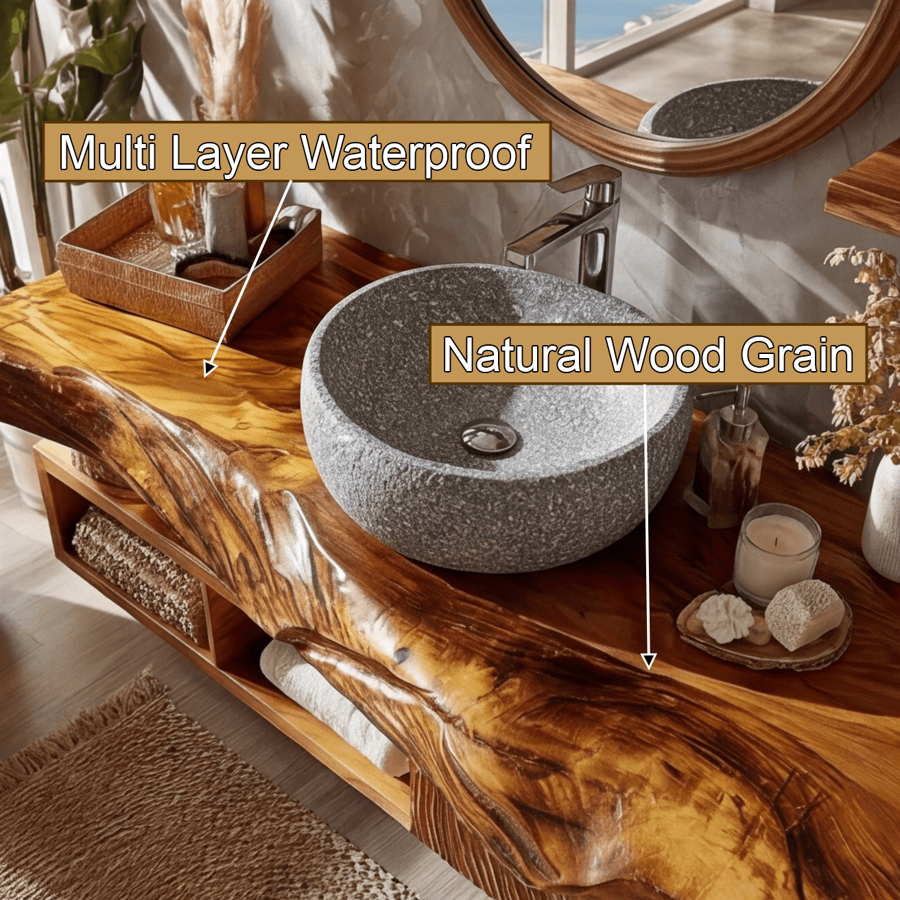 Varion Live Edge Solid Wood Floating Bathroom Vanity With Drawers
