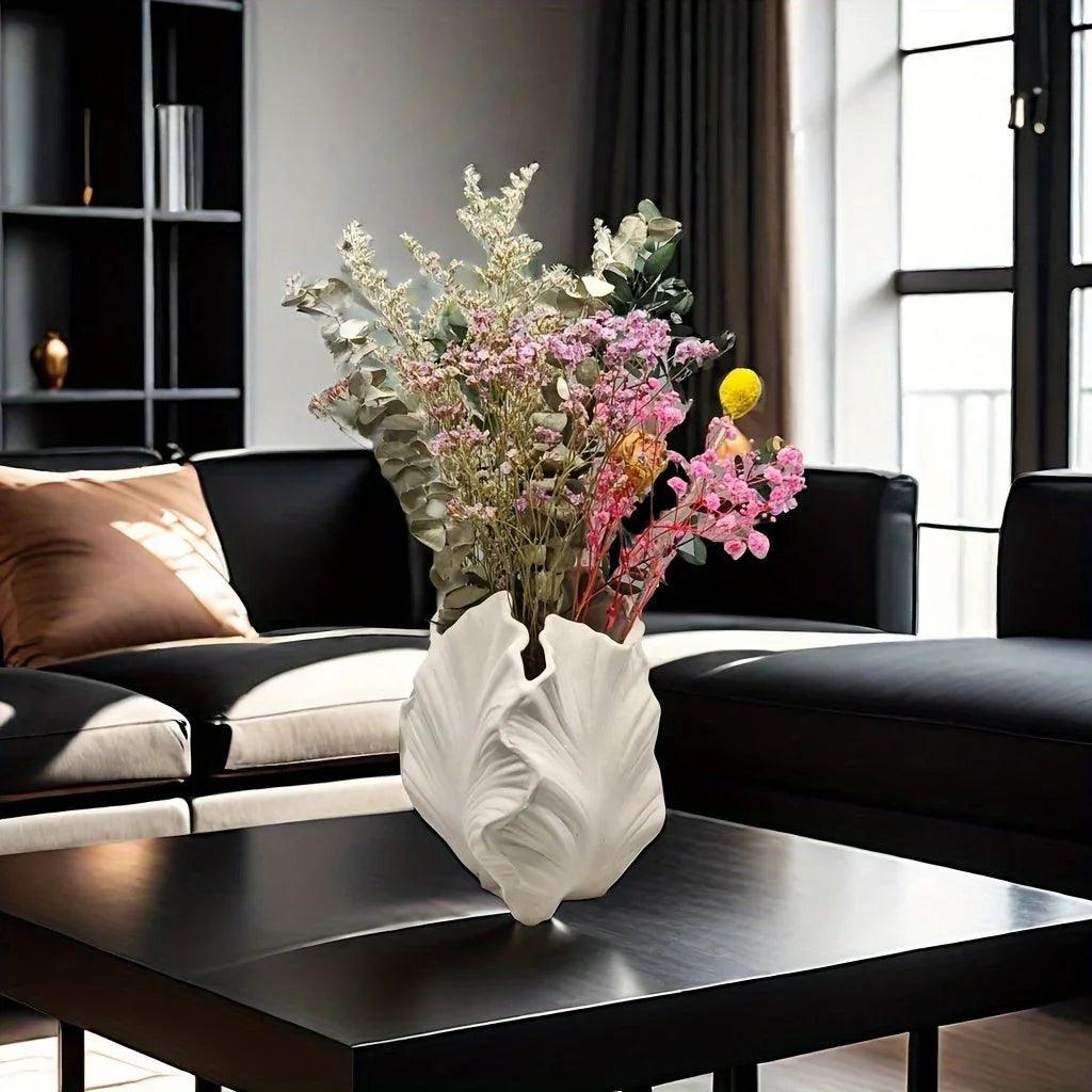 Vase - Textured Ceramic White Oval