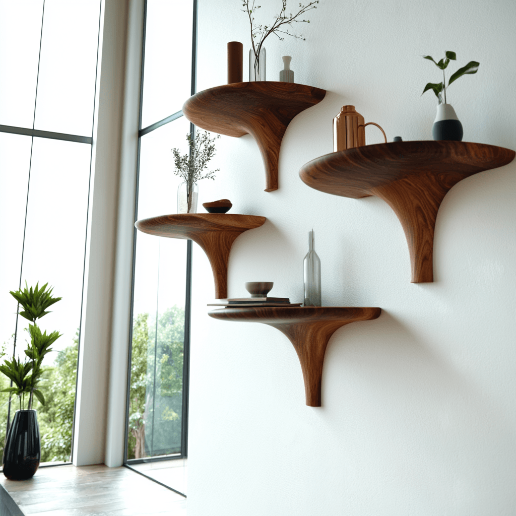 Velorin Sculpted Solid Wood Mushroom Floating Shelf SPA185432