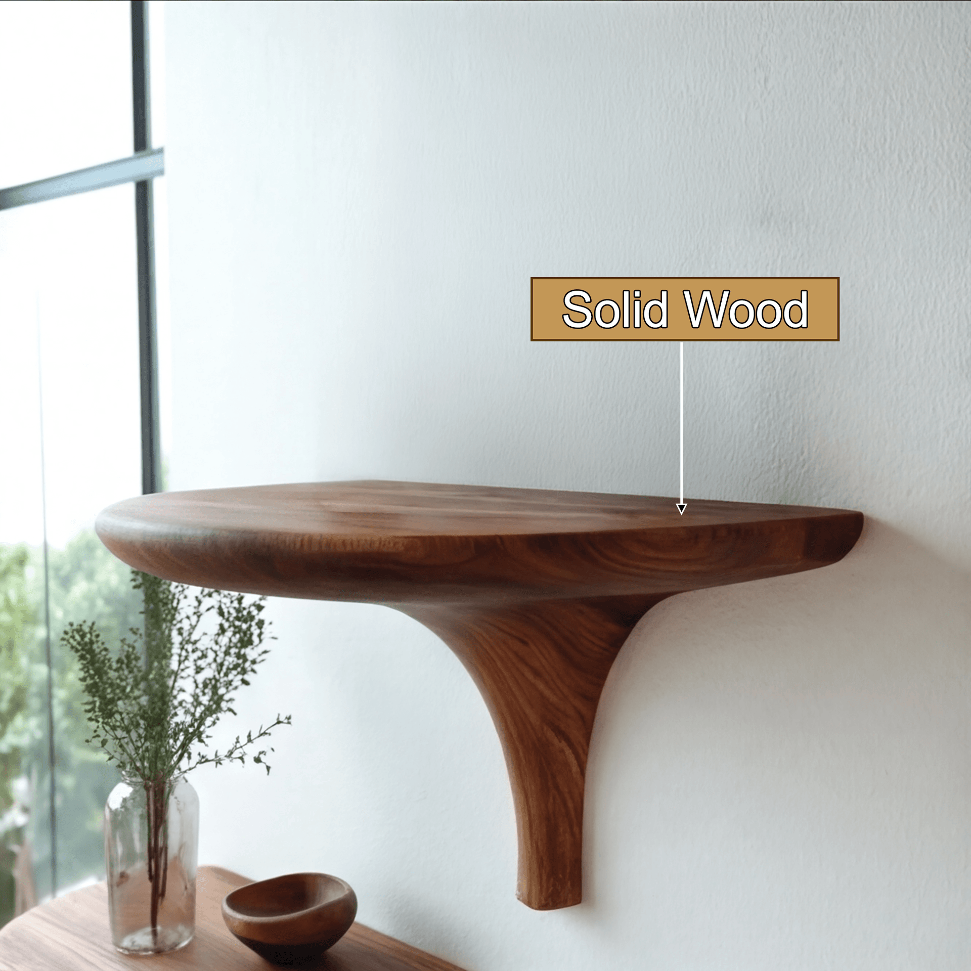 Velorin Sculpted Solid Wood Mushroom Floating Shelf SPA185432