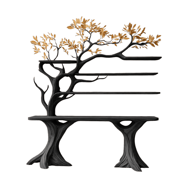 Veltrion Sculpted Solid Wood Console Table with Shelves